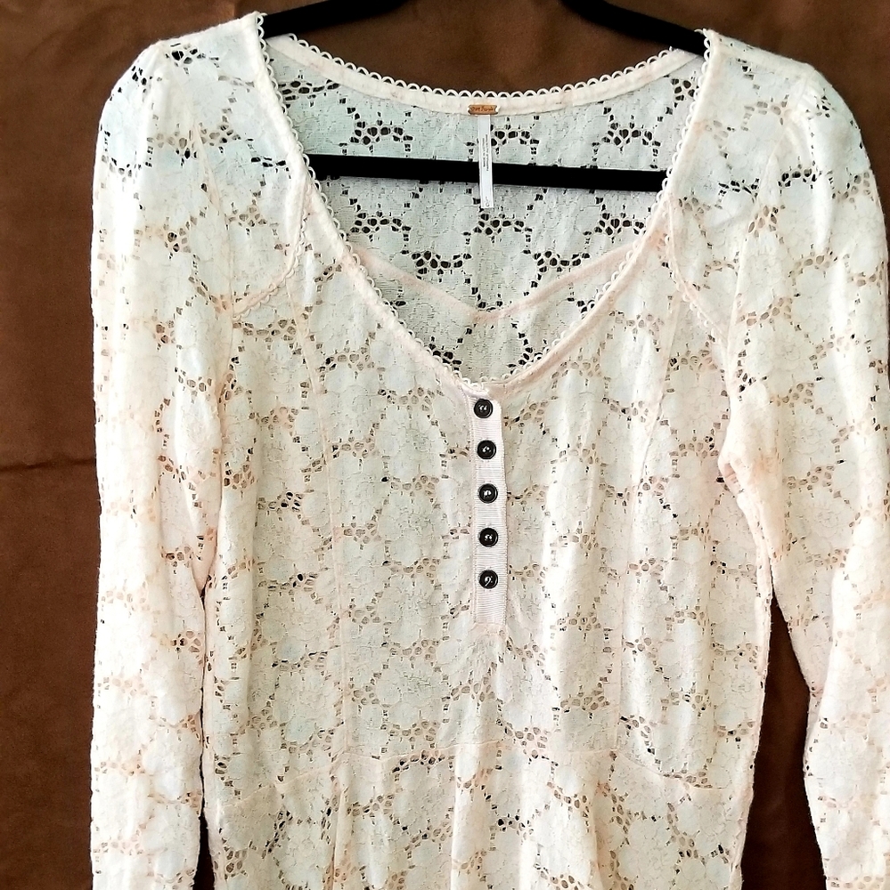 Free People Long Sleeved Lace Blouse